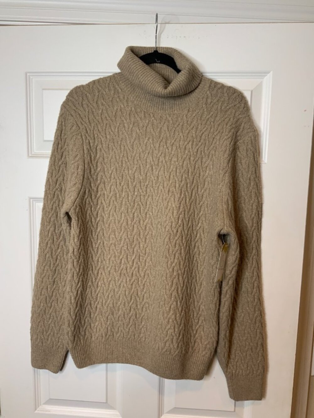 Magaschoni Tan Wool Blend Cable Knit Turtleneck Sweater, Size S